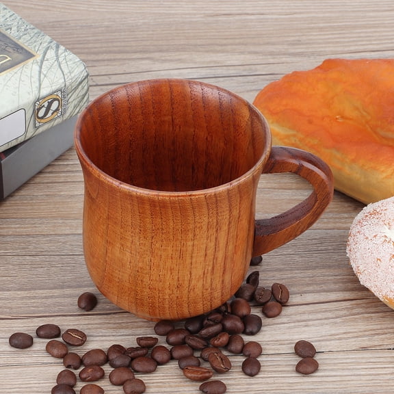 YAHHU 9.13 fl oz / 270ml Eco-Friendly Wood Coffee Mug with Handle, Durable Water and Milk Cup for Home, Office, or Cafe Use, Brown Paint Color Wooden Drinkware