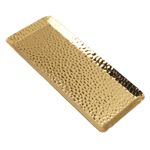 YAHHU 9.8 inches / 25 cm x 4.3 inches / 11 cm Towel Hammered Trays Stainless Steel Multi Purpose Dishwasher Safe Dessert Tray Plate for Home Restaurant Gold Serving Platter