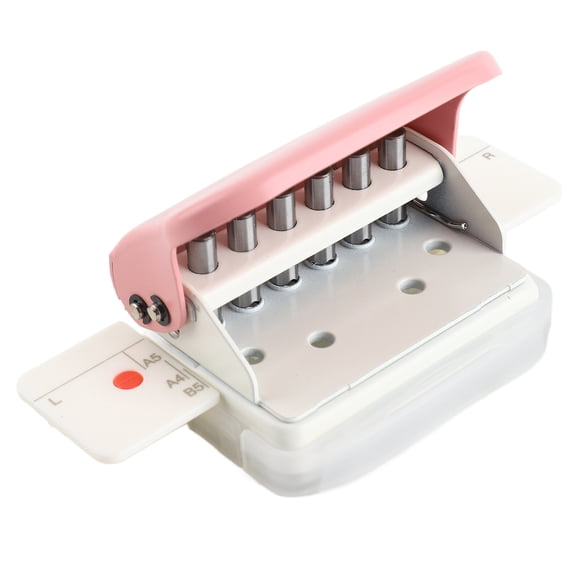 YAHHU 99H9 Adjustable Manual Paper Hole Puncher, 5-Sheet Capacity, Pink - 20, 26, 30-Hole Loose-Leaf Punching Machine for A4, A5, B5 Binders, Scrap Box Included