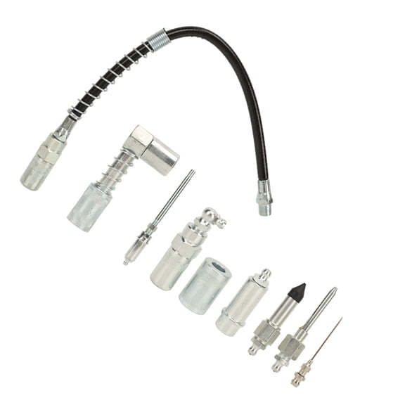 YAHHU 9Pcs Grease Coupler Kit, Versatile Quick Connect Lubrication Grease Coupler Set with Flexible Grease Hose, Narrow Needle Dispenser & Right Angle Coupler for Car Truck Marine, 11x3.1x3.1 Inches