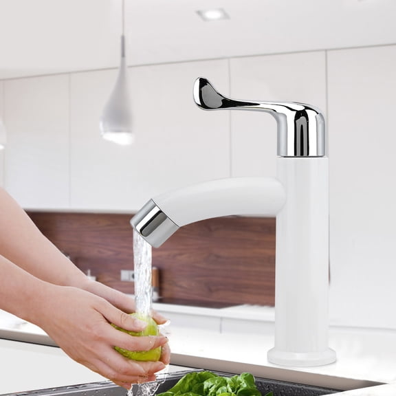 YAHHU ABS Plastic Bathroom Faucet Single Cold Water Washbasin Sink Tap with 360 Degree Swivel Spout G1/2 Inch Thread Matte White