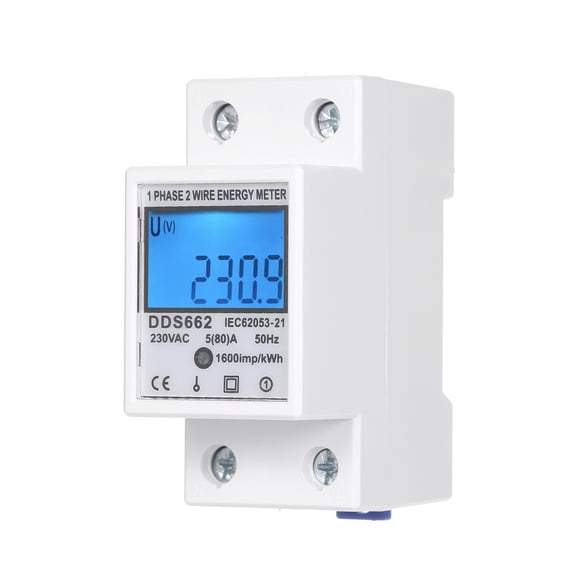 YAHHU AC 230V Single Phase Energy Meter with Backlight, 5-80A DIN-Rail Digital Display Household Smart Wattmeter Electric Power Voltmeter, DDS662 LCD Display Real-time Power Factor Monitor
