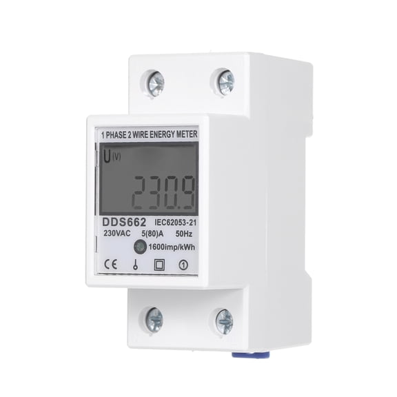 YAHHU AC 230V Single Phase Energy Meter Without Backlight, 5-80A DIN-Rail Digital Display Household Smart Wattmeter Electric Power Voltmeter, DDS662 LCD Display Real-time Power Factor Monitor