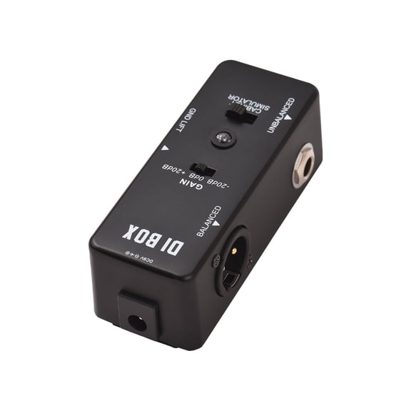 YAHHU Active Audio Direct Box Mini Guitar DI Box Effector Ultra Low Distortion for Electric Bass and Guitars with Balanced and Unbalanced Output Options and Cabinet Simulator Black