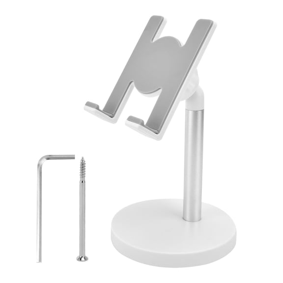 YAHHU Adjustable Height Aluminum Phone Stand for iPhone, iPad, Android AntiSlip, Ergonomic, Weighted Base, Charging Hole Silver