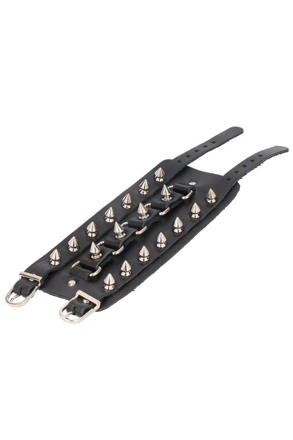 Adjustable Punk Wristband Faux Leather Spikes Bangle Studded Unisex Metal Rivet Bracelet