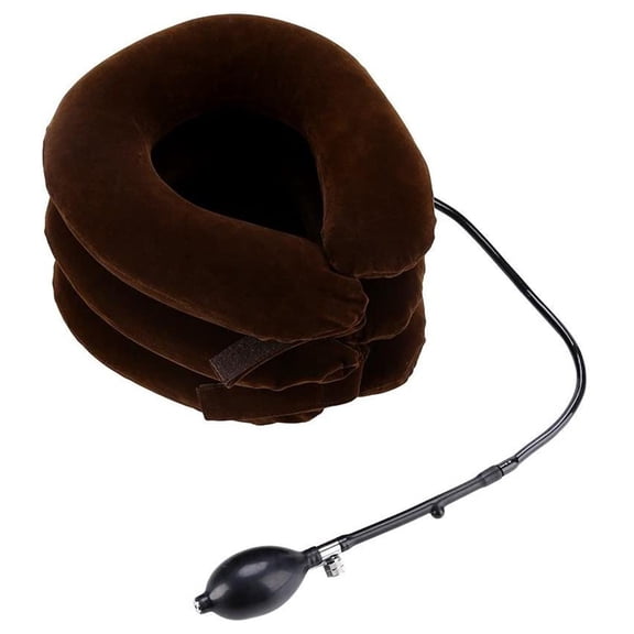 YAHHU Air Inflatable Cervical Neck Traction Device for Easing Muscle Pain, Shoulder Relaxer & Spinal Alignment Pillow Support Brace, 10.2 x 10.6 x 1.2 inches / 26 x 27 x 3 cm, Coffee