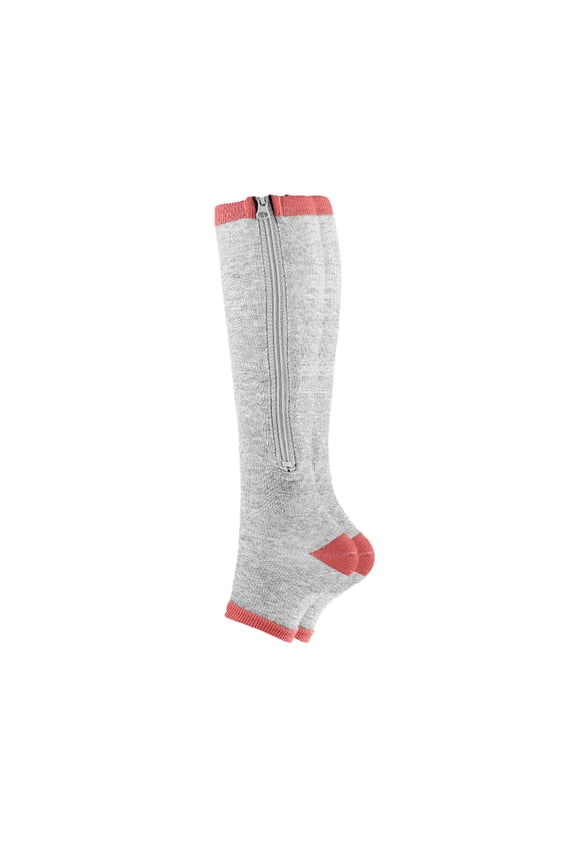 Athletic Compression Socks Open Toe Zippered Knee-High Calf Sleeves Running Hiking Swelling Pain Relief Support 1 Pair Gray L/XL (16 inches / 40.6 cm)