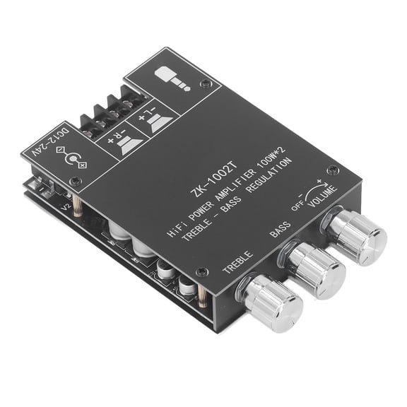 YAHHU Audio Power Amplifier Board 100W Bluetooth 5.0 Dual Channel Stereo Receiver Module DC 12-24V Bass Treble Subwoofer Amp For Home Theater Speakers Black