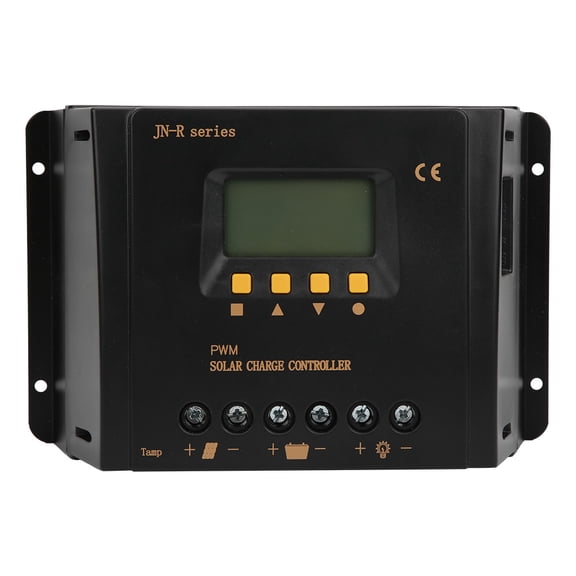 YAHHU Automatic Identification PWM Solar Charge Controller Regulator 12V / 24V 30A Dual USB Port LCD Display Solar Panel Battery Regulator with Probe and Terminal for Renewable Energy Systems