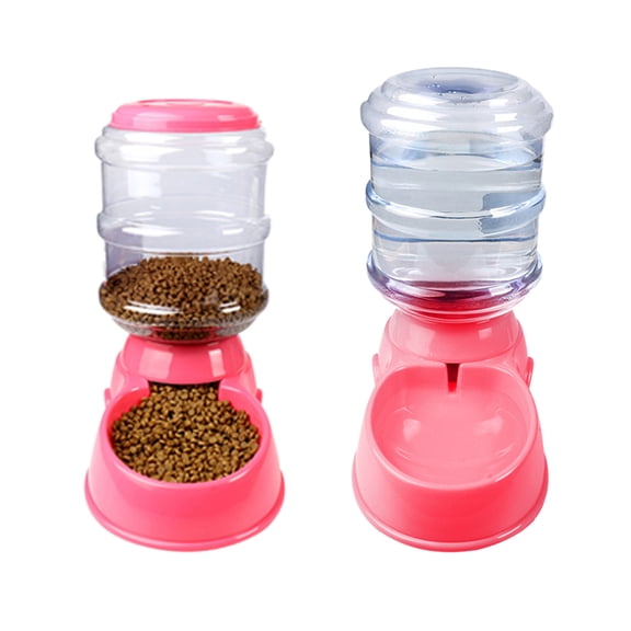 YAHHU Automatic Pet Water Food Dispenser 3.8L Large Capacity Self-Dispensing Gravity Pet Feeder Waterer Cat Dog Feeding Bowl Food Supplies 1# Pink
