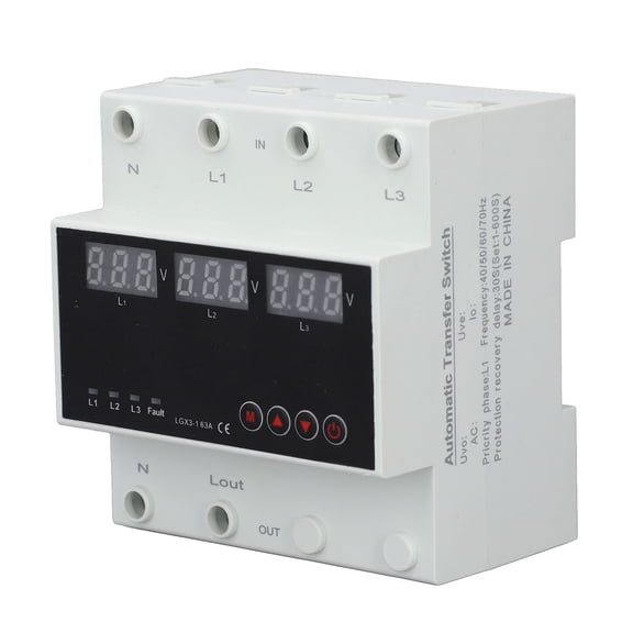 YAHHU Automatic Transfer Switch DIN Rail Mounted 3 Phase Adjustable LED Display Under Over Voltage Protector AC220V 63A