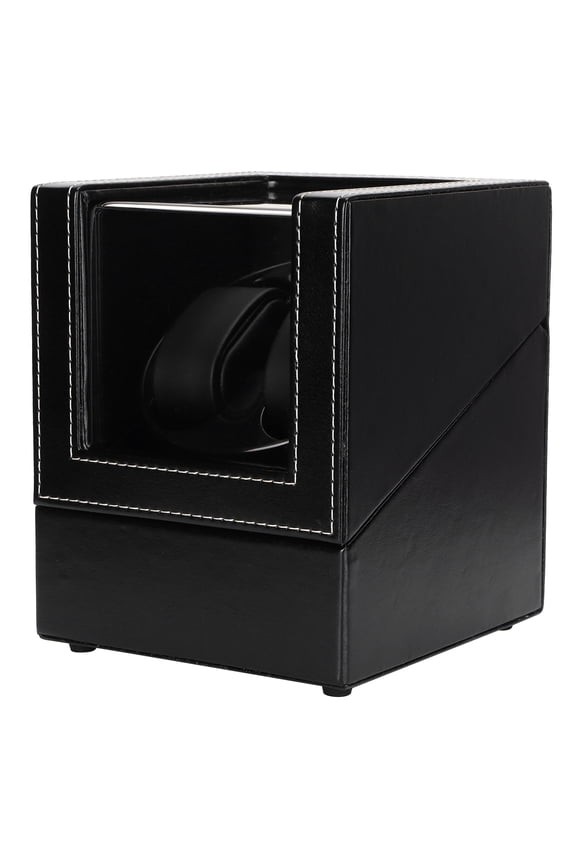 Automatic Watch Winder Box for Mechanical Watches, USB Plugin Display Case Leather Style, Dual Watch Slot Storage Organizer, Black, 5.5x5.9x7.1 inches / 14x15x18 cm