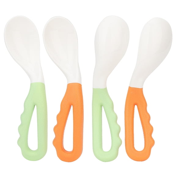 YAHHU Baby Infant Eating Training Feeding PP Spoon Set, Toddler Food Tableware with Ergonomic Non-Slip Curved Handle, Flat Rounded Head for Safety, BPA-Free Lightweight Portable Utensils, 2 Count
