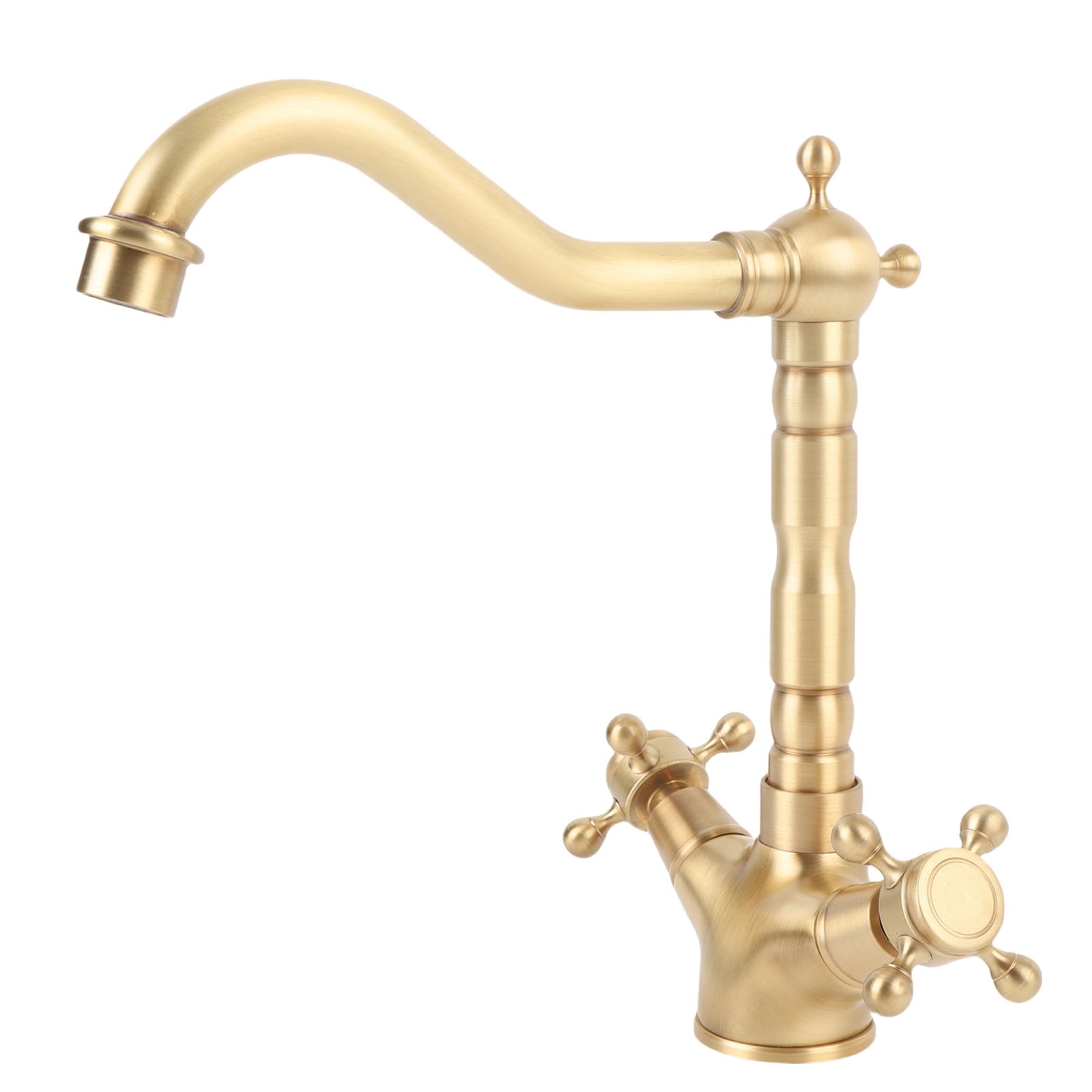 YAHHU Basin Faucet Short Brass Double Handle Cold Hot Water Swivel Sink Faucet for Kitchen Bathroom European Antique Style (9.4 inches / 24 cm)