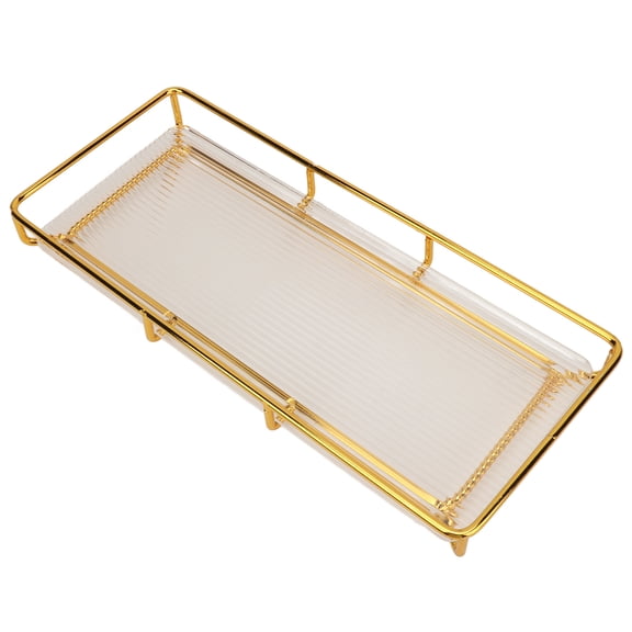 YAHHU Bathroom Countertop Tray Stainless Steel Acrylic Modern Space Saving Vanity Tray Organizer Gold Single Layer Large 12.6 in / 32 cm