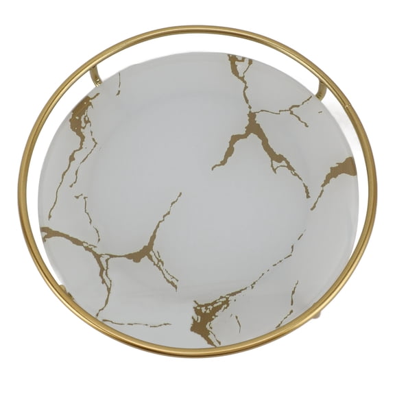 YAHHU Bathroom Tray Skid Resistant Vanity Tray Stylish Elegant Countertop Organizer for Cosmetics and Jewelry, White Round, 8.3 inches / 21 cm
