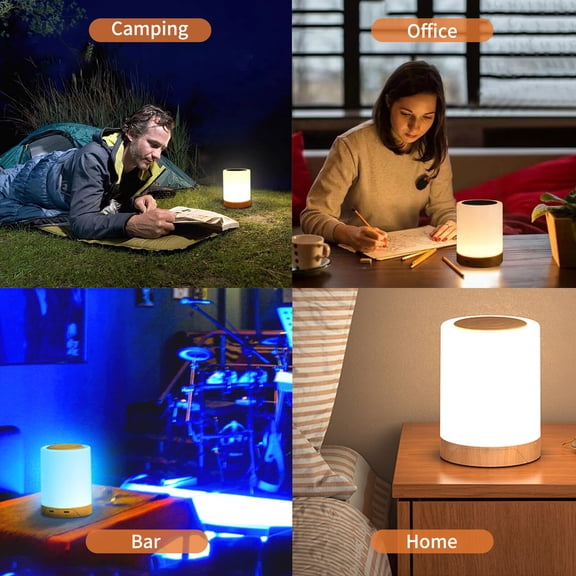 YAHHU Bedside Table Lamp Touch Sensor Night Light, Dimmable RGB & White LED Light with Auto-Off Timer, USB Rechargeable (3.58 inches / 9.1 cm)