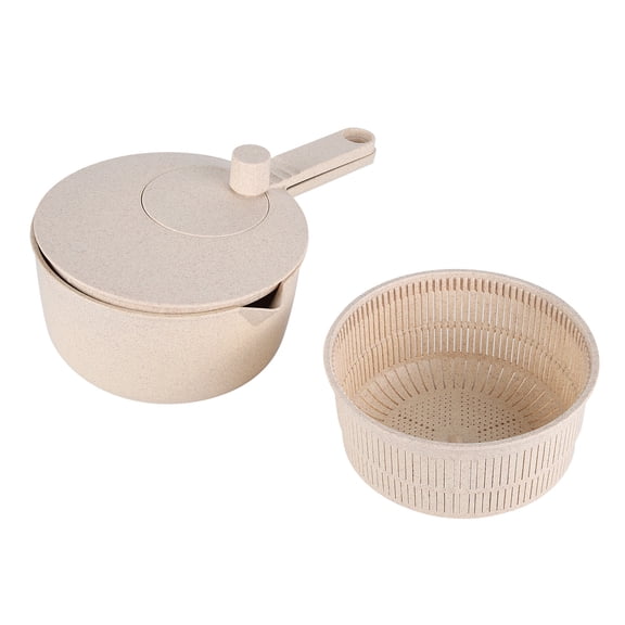 YAHHU Beige Salad Spinner Large 11.4 Inches / 29 cm Manual Fruit Vegetable Dryer Quick Water Strainer Sifter Washer and Crisper Basket with Rotary Handle and Pouring Spout for Smart Kitchen