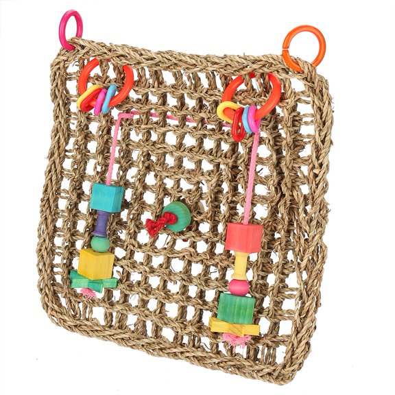 YAHHU Bird Chew Toy Seagrass Exercise Entertainment Hanging Net Mat Hammock for Parrot Climbing and Swinging