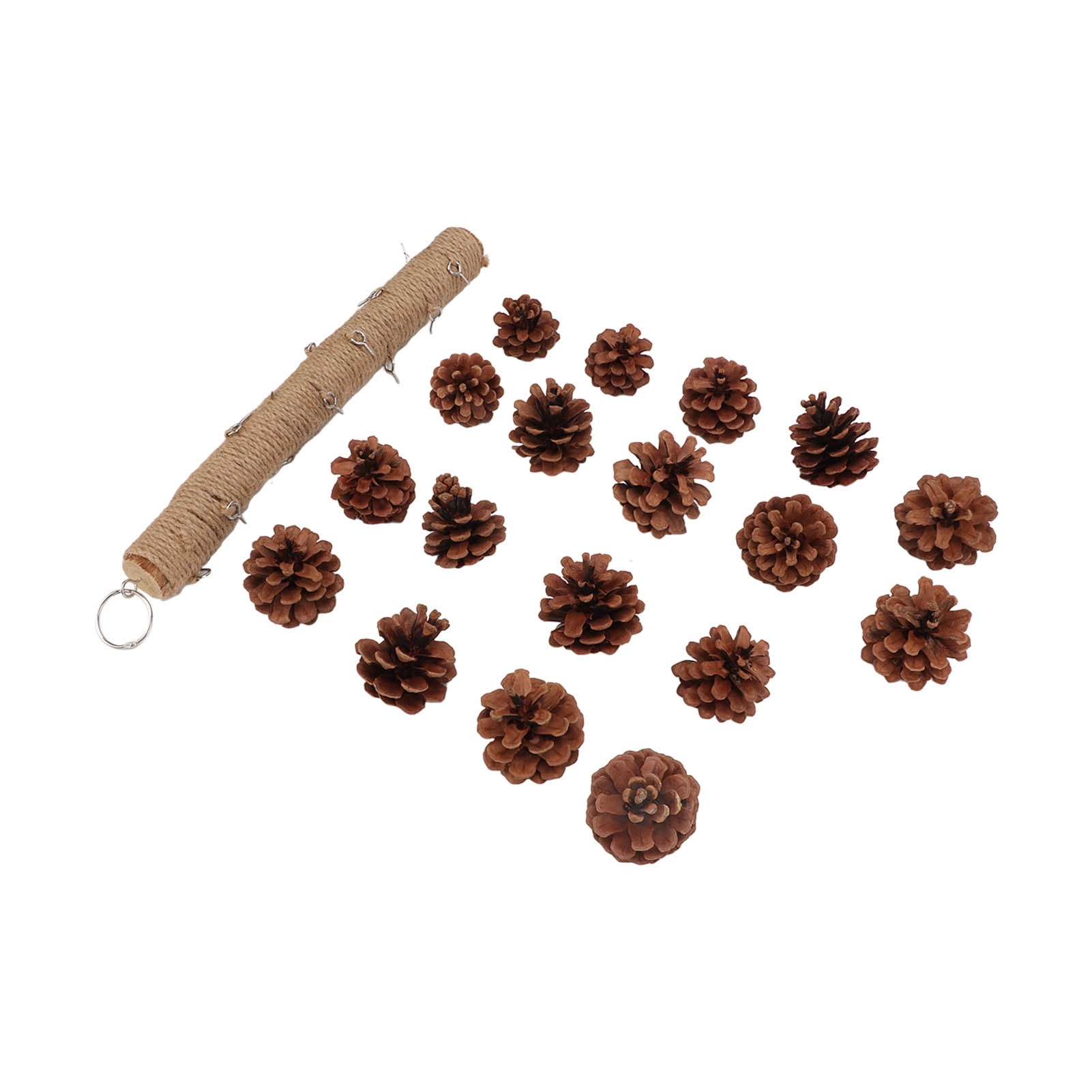 YAHHU Birds Bite Toy Wooden Pine Cone Hanging Parrots Beak Grinding Toy with Metal Hook for Cage 15.75 inches / 40 cm Natural Molar Chew Accessory for Macaws Cockatoos