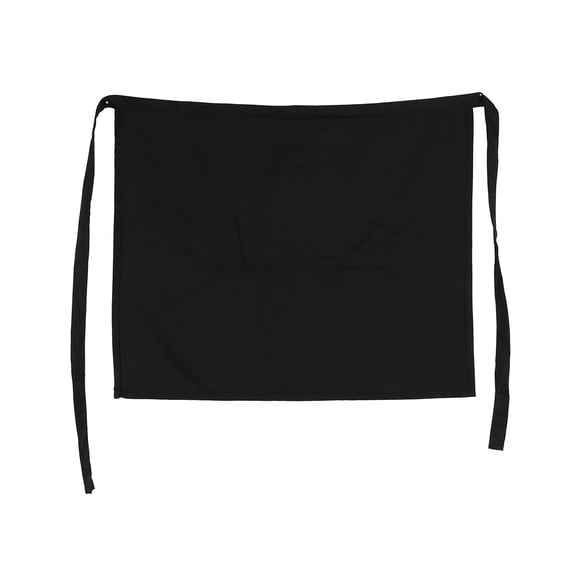 YAHHU Black Half Waist Short Apron with Pockets 100% Polyester Water-Resistant Unisex Cooking Server Aprons for Home Kitchen Pub Cafe Waitress Waiter, 20.5 x 17.3 inches / 52 x 44 cm