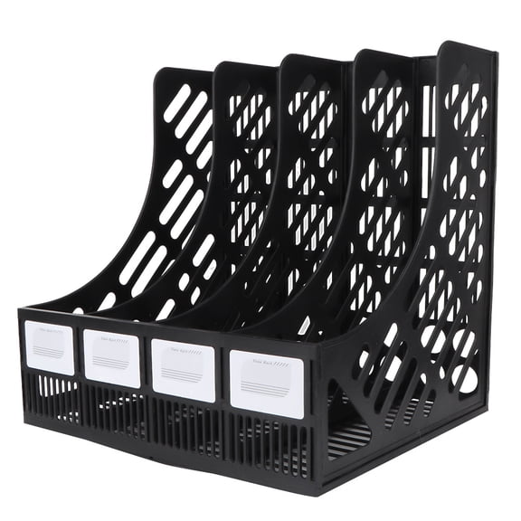 YAHHU Black Plastic 4-Grid Letter Tray Desktop Document File Holder Storage Organizer Office Supplies File Sorter for Magazines Books Folders 12.0 inches / 30.5 cm Height