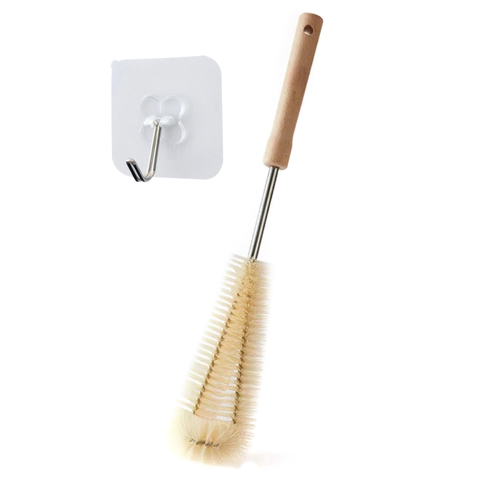 YAHHU Bottle Brush Cleaner Long Wood Handle Water Bottle Cleaning Brush for Cups Vacuum Bottles Flasks (14.8 inches / 37.5 cm)