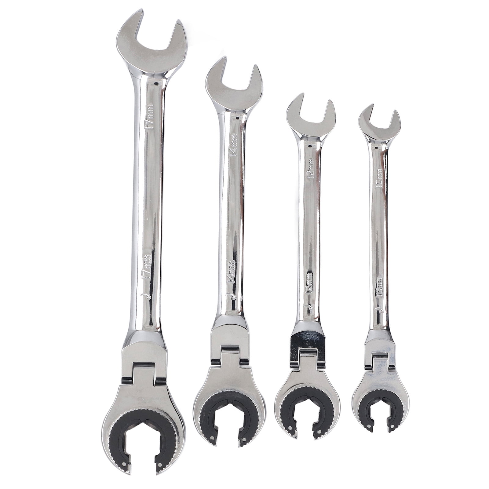 YAHHU Brake Line Wrench Set 72 Teeth Adjustable Angle Ratcheting Tubing Wrenches, 10mm 12mm 14mm 17mm (6''/7''/7.5''/8.5''), CR V Steel Flare Nut Wrenches for Fuel & AC Lines