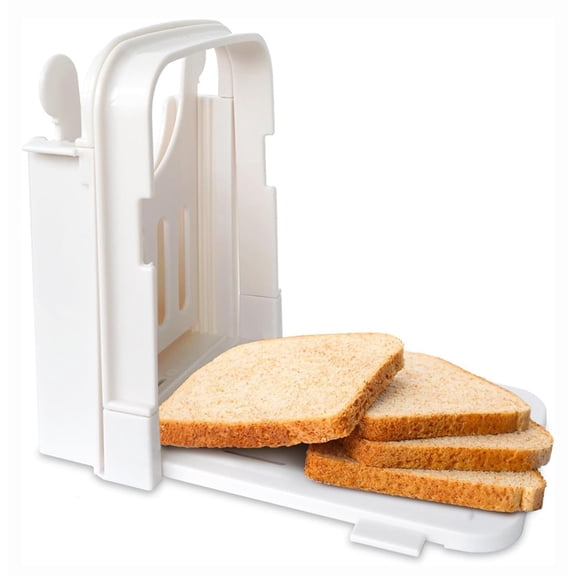 YAHHU Bread Slicer for Homemade Bread Plastic Manual Toast Slicing Guide Foldable Sandwich Cutter with 3 Adjustable Thickness Sizes Multifunctional Kitchen Baking Tool White 7.09 inches / 18 cm
