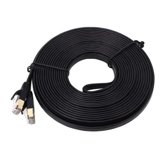 YAHHU CAT7 Flat Network Cable Black, 10 Gigabit High Speed Ethernet Cable 32.8 ft / 10 m, Oxygen-Free Copper Computer Accessories for Transmission