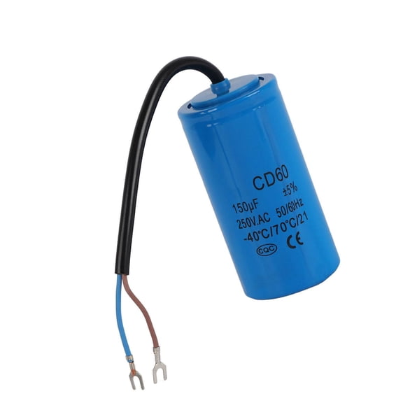 YAHHU CD60 Run Capacitor with Wire Lead 250V AC 150uF 50/60Hz, Blue Plastic Shell Metallized Polypropylene Film Motor Capacitor for Air Conditioner Compressor Start-Up, Heat Resisting