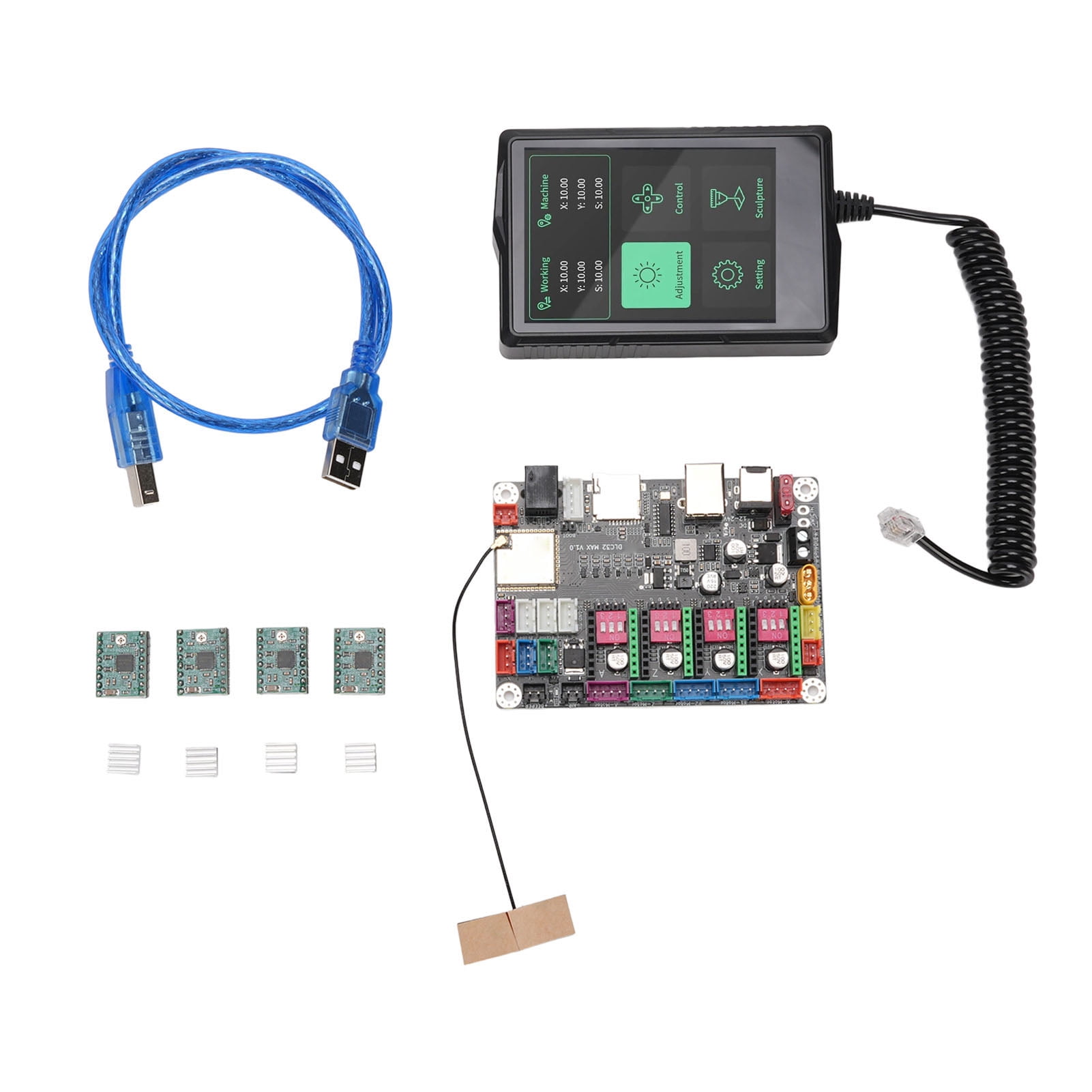 YAHHU CNC Router Machine Control Board DC12V-24V 10A 4 Axes MKS DLC32 Maximum Controller Board Kit With 3.5in Capacitive Touch Screen 4 A4988 Stepper Motor Drivers Engraving Upgraded Mainboard