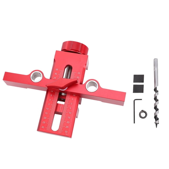 YAHHU Cabinet Door Mounting Jig Rebound Device Drill Locator 8-40mm Clamping 10mm Dual Hole Drilling Guide with Auger Bit 15.5 cm / 6.10 in