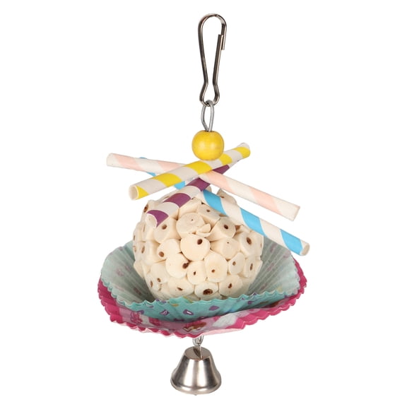YAHHU Cake Bird Foraging Toy Edible Soft Boredom Relief Parrot Shredding Chewing Toy for Cockatiel Budgie Single Ball String Pack, 10 inches / 25.4 cm Length, Red Green Multicolor