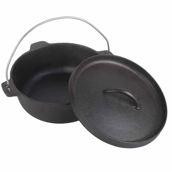 YAHHU Camping Pot Cast Iron Pre Seasoned Outdoor Cooking Dutch Oven with Lid Prevent Stick BBQ Picnic Hiking Gear 7.9 inches / 20 cm Black