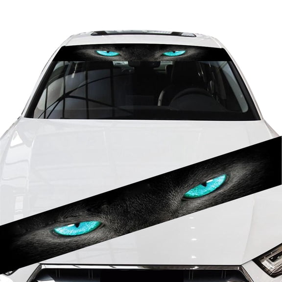 YAHHU Car Front Windshield Sticker 3D Stereoscopic Blue Cat Eye Decals Sunshade Waterproof Auto Exterior Decoration Accessories For Most Vehicles Includes 1 Piece (8.26 inches / 21 cm)