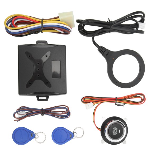 YAHHU Car Push to Start Ignition Kit Smart Engine Start Stop Button Keyless Go System Universal for 12V Vehicles with Smart Inductive Keys and ECU Control Box