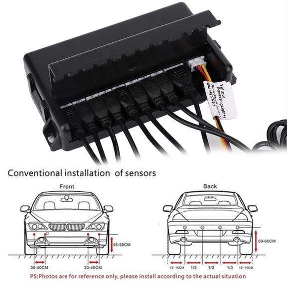 YAHHU Car Reverse Backup Radar Buzzer LED Parking Detector Monitor System with 8 Radar Sensors Black 12V Universal Fit Automotive Safety Accessory 8.27 inches / 21 cm