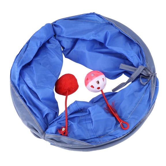YAHHU Cat Tunnel Toy Kitten Playing Tube Pet Plaything with Tinkle Bell Plush Ball Collapsible Indoor Interactive Animal Accessories Tear-Resistant Eco-Friendly Polyester Sky Blue