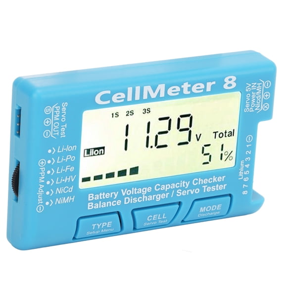 YAHHU CellMeter 8 Digital Battery Capacity Checker & Voltage Tester for LiPo Li-ion NiMH NiCd