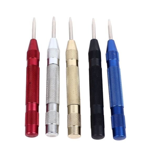 YAHHU Center Hole Punch Set 5 Pcs Carbon Steel Multifunctional Automatic Center Punch Locator with Cap Hand Tool Wood Metal Glass Window Breaker Adjustable Spring Loaded 5.51 in / 14 cm