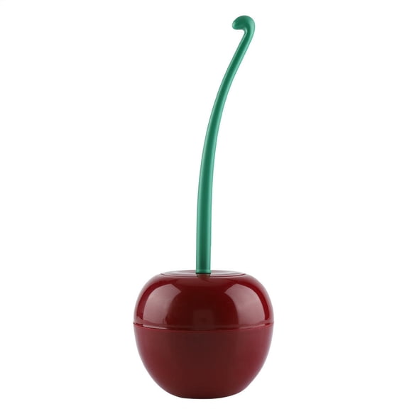 YAHHU Cherry-Shape Toilet Brush & Holder Set Deep Red, Curved Handle, Sturdy Bristles, Portable Canister, Easy Cleaning, No Drip