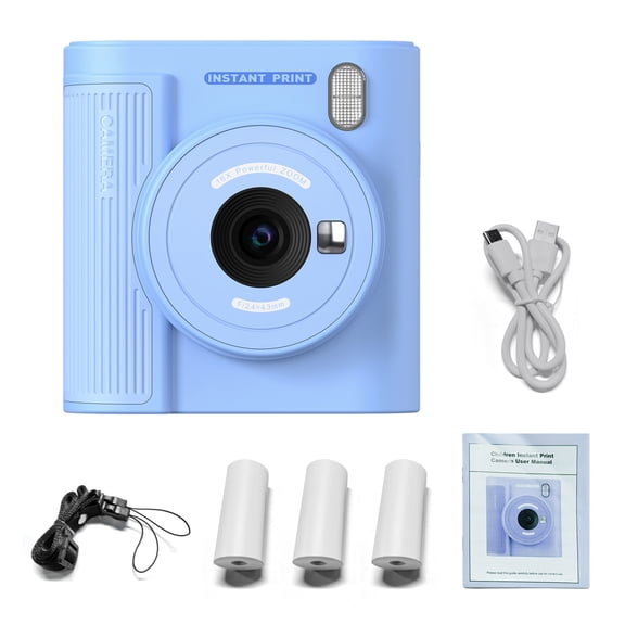 YAHHU Childrens Instant Print Digital Camera 1080P HD Video Toy Inkless Thermal Printer with 3 Rolls Print Paper 1000mAh Battery Ideal Birthday Holiday Gift for Boys and Girls Blue