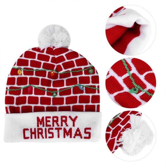 YAHHU Christmas Knitted Soft Warm Winter Light Up Party Hat for Children and Adults, Type 5 Pattern, 1 Count