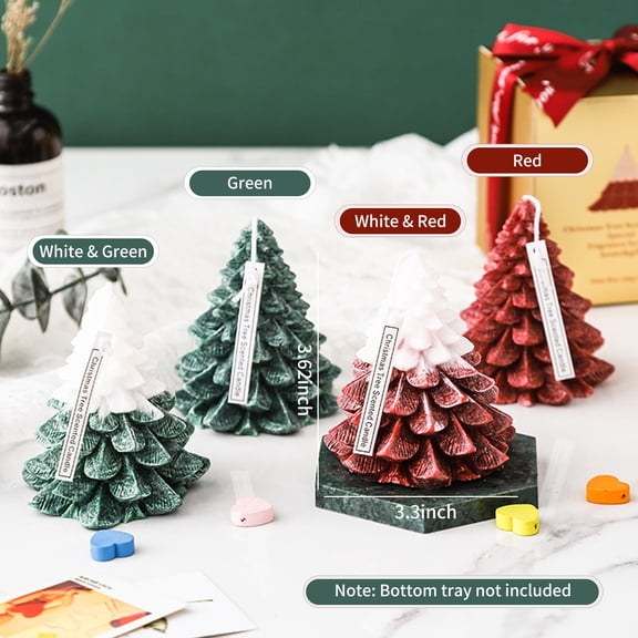 YAHHU Christmas Tree Shaped Sculpted Candle, Smokeless Scented Holiday Decor for Home Party Centerpiece, White & Green (4.1 inches / 10.4 cm, 4.58 oz / 130g)