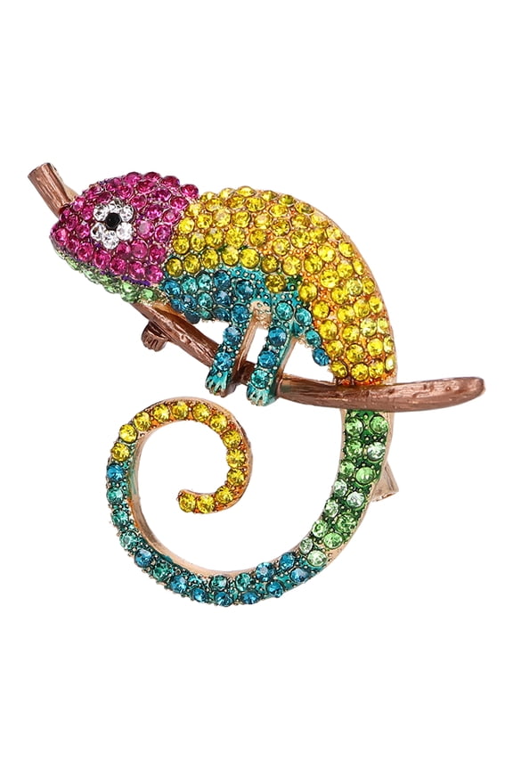 Colorful Diamond Lizard Chameleon Brooch Pin for Women Fashion Suit Jacket Accessory Jewelry (2.0 x 1.9 inches / 5.2 x 4.7 cm) Yellow Anole Look Fine Workmanship Light Weight Decor
