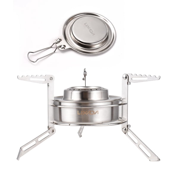 YAHHU Compact 120ml Alcohol Backpacking Stove with FoldOut Stand, Fire Cover & StainlessSteel Design Ideal for Camping, Hiking & Survival