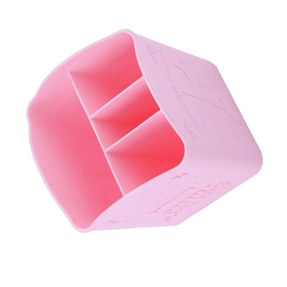 YAHHU Cosmetic Makeup Organizer & Manicure Tools Container, 4 Compartment Stationery Storage Box, Free Standing Desk Display with Retro Eiffel Tower Print Pattern, Cotton Candy Pink, 3.94 inches