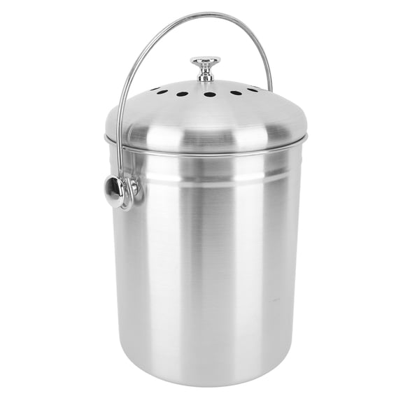 YAHHU Countertop Compost Bin Round Stainless Steel Remove Odors Composting Bucket with Carbon Filters for Kitchen Countertop Indoor Use, 7.3 inches / 18.5 cm Base, 11.4 inches / 29.0 cm Height
